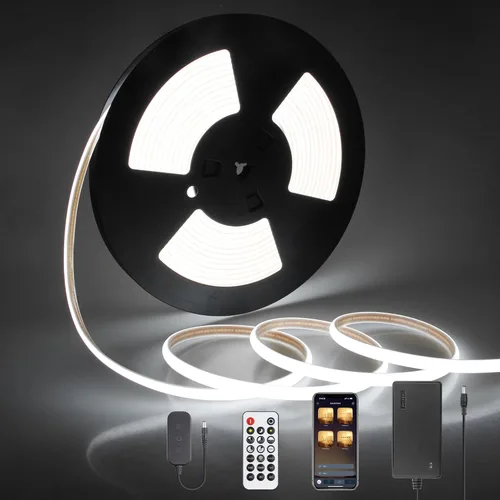 Miniatura 9 de Tira de luces LED blancas de luz diurna de 16.4 pies, 24 V, impermeable, kit de tira LED COB con control remoto, luz de cinta LED flexible regulable