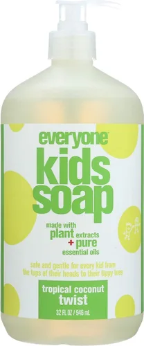 Everyone - Jabón 3 en 1 para niños, gel de baño, baño de burbujas, champú, 32 onzas (paquete de 6) coco tropical, hecho con aceites esenciales para