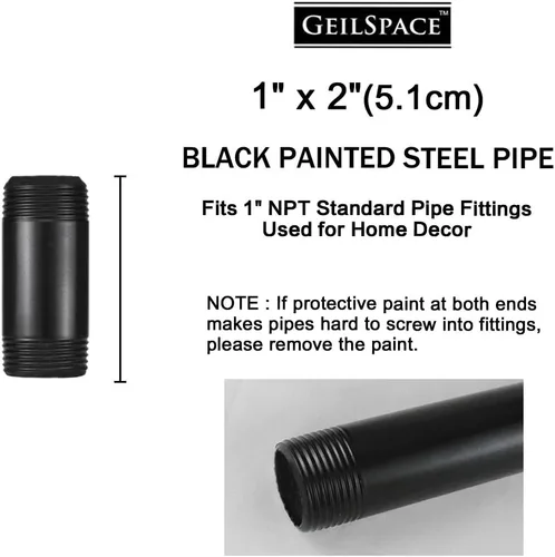 Miniatura 2 de GeilSpace Tubo de metal negro precortado de 1 x 2 pulgadas, acero industrial que se adapta a tuberías y accesorios roscados estándar de una pulgada