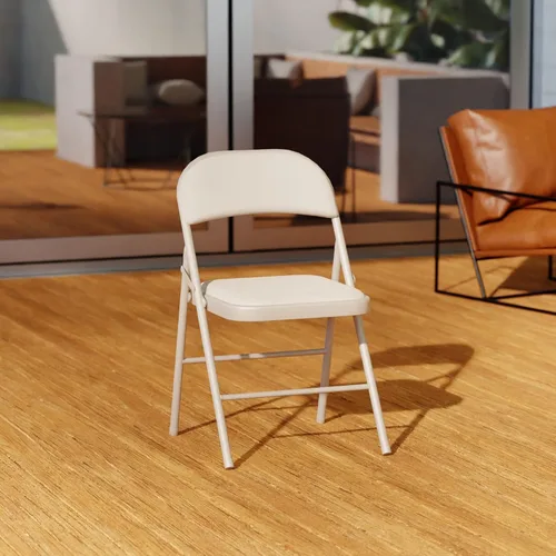 Miniatura 2 de Juego de 4 sillas plegables de tela beige con asiento acolchado