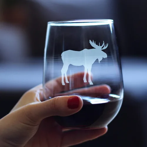 Miniatura 4 de Bevvee Moose Silhouette - Copa de vino sin tallo, regalos temáticos de cabina o decoración rústica, grande de 17 onzas