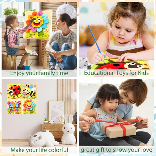 Miniatura 5 de EOBROMD Paquete de 4 kits de pintura enmarcada por números para niños, kits de pintura de insectos para niños de 4 a 8 a 12 años, pintura sobre