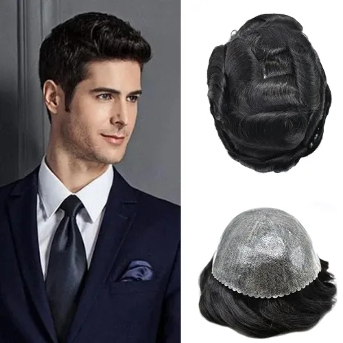 Miniatura 46 de Toupee - Sistema de reemplazo de cabello de polietileno completo para hombre, cabello humano europeo para hombre, tupé de 0.004 in, piel duradera