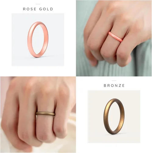 Miniatura 3 de ThunderFit - Realzadores de anillos de silicona delgados y apilables para mujer, alianzas de boda de silicona, 2.5 mm de ancho y 2 mm de grosor