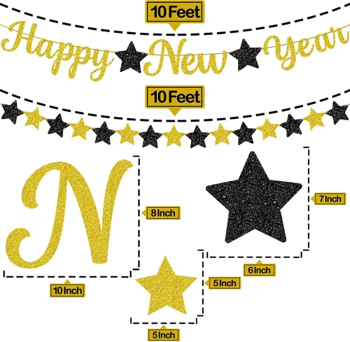 Miniatura 2 de KatchOn, Cartel de Feliz Año Nuevo pre-encordado – 10 pies, NO DIY, decoraciones doradas de la víspera de feliz Cartel de decoración de fiesta