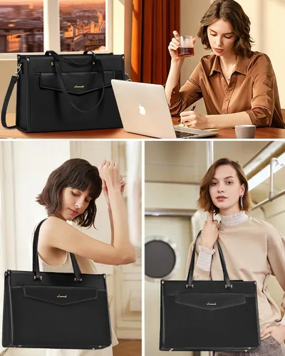 Miniatura 9 de LOVEVOOK Bolsa de mano para laptop para mujer, bolsa de trabajo profesional 2 en 1 de 15.6 pulgadas, maletín de negocios con bolso de mano, bolso