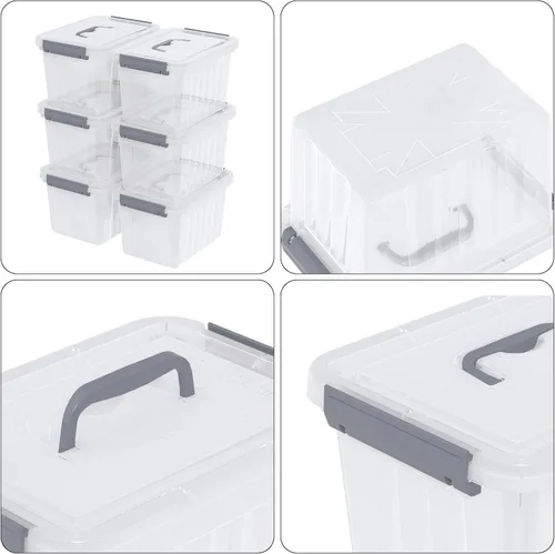 Miniatura 2 de Caja de almacenamiento transparente pequeña de 3.5 cuartos de galón con asa, pequeños contenedores de plástico con tapas, 6 paquetes