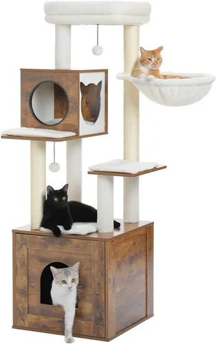Miniatura 15 de PEQULTI - Torre para gatos moderna, árbol de gato de varios niveles para gatos de interior, casa de juego para gatos con gran condo, hamaca