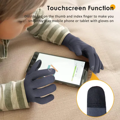 Miniatura 2 de AOTOW Winter Running Gloves for Kids - Kid Touch Screen Gloves Warm Thermal Mittens Anti-Slip Bike Soccer for Boys Girls - Gray