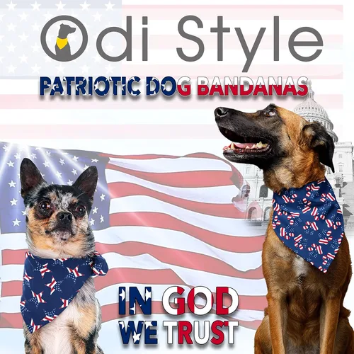 Miniatura 2 de Bandana para perro del 4 de julio, paquete de 2 bandanas de perro con bandera estadounidense para perros medianos y grandes, patriótico de Estados