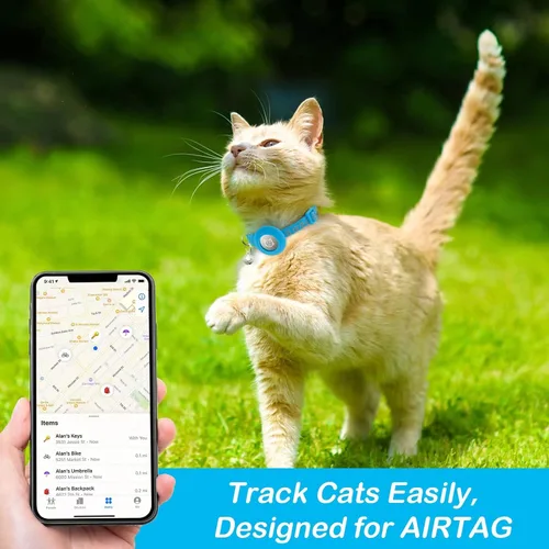 Miniatura 2 de Paquete de 2 Collares de Gato Airtag Separables con Campana, Collar Reflectante para Gatito con Soporte para Collar de Gato Apple Airtag, Ajustable