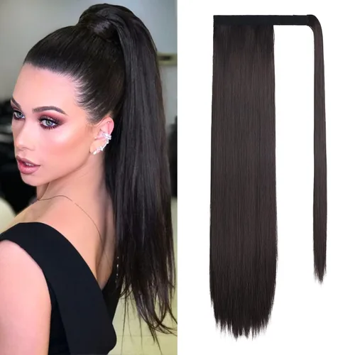 Miniatura 30 de SEIKEA Extensión de cola de caballo con clip alrededor del cabello lacio para mujer (12 pulgadas, negro)
