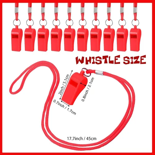 Miniatura 2 de Honoson Silbato para adultos con cordón de seguridad de plástico silbato de emergencia de supervivencia fuerte para salvavidas entrenadores Rojo