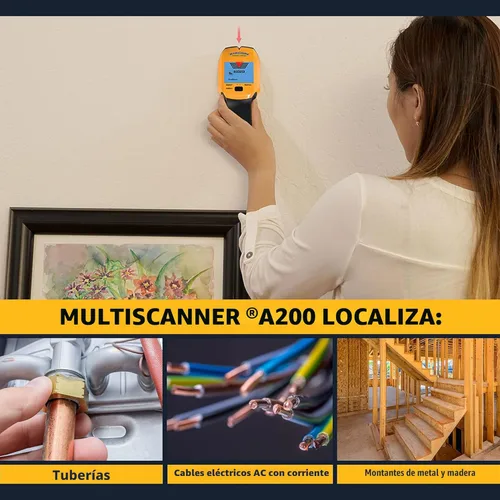 Miniatura 4 de Zircon MultiScanner A200 – Escáner de pared electrónico, detector de pernos y metales con detección de cables de corriente alterna en vivo, puntero
