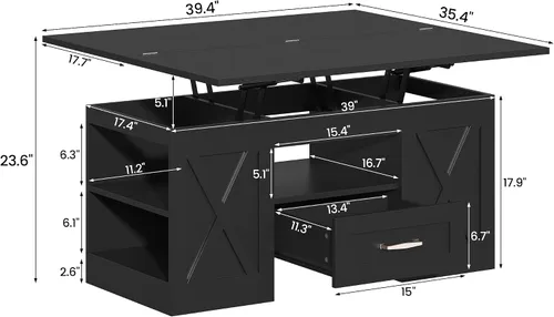 Miniatura 2 de Saudism Mesa auxiliar elevable de 40 pulgadas, mesas auxiliares multifunción 4 en 1 con cajones de almacenamiento y compartimentos ocultos, mesa