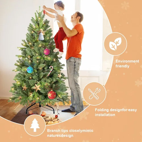 Miniatura 5 de Árbol de Navidad artificial sin luz de 5 pies, árbol de Navidad de abeto verde festivo con 723 puntas de rama, árbol de Navidad realista de abeto