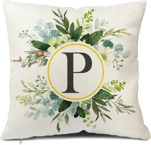 Miniatura 27 de Snycler Fundas de almohada con monograma de letra L, floral, 18 x 18 pulgadas, almohadas de primavera verdes, fundas decorativas de verano, Estilo L