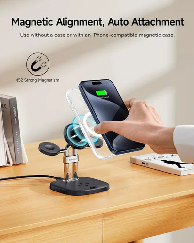 Miniatura 3 de Cargador rápido dual para Apple Watch 11, soporte de cargador inalámbrico magnético para iPhone Air/17 Pro Max/17 Pro/17/16/15/14, estación de carga