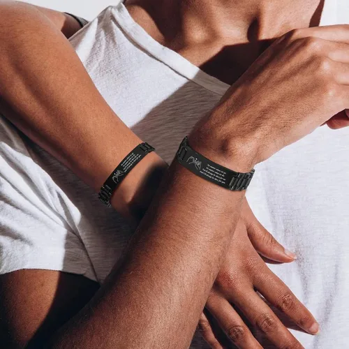 Miniatura 2 de MEALGUET Promesa del Dedo Meñique Pulseras Personalizadas de Acero Inoxidable con Cita de Amor para Parejas, Pulseras de Eslabones para Amante