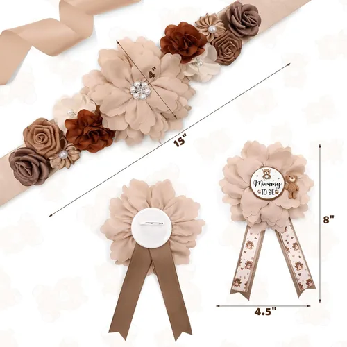 Miniatura 2 de Vansolinne Kit de banda de maternidad de oso de peluche marrón, para mamá para ser papá para ser ramillete, decoración de oso para baby shower, oso
