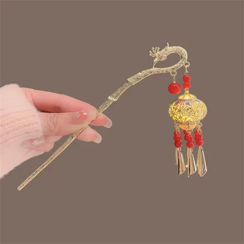 Miniatura 8 de Gancho de pelo con luz de linterna Bincout Meerore, accesorio de pelo con borla enrollada, estilo antiguo, para mujer #04