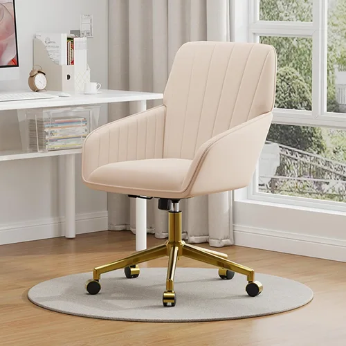 Miniatura 2 de YISHENG - Silla de escritorio de terciopelo con base dorada, con ruedas, silla de tocador tapizada moderna ajustable en altura, giratoria 360 grados