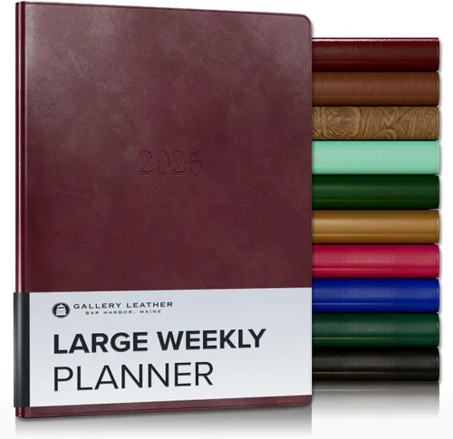 Miniatura 106 de Gallery Leather Agenda semanal y mensual grande 2025-2026, agenda y cuaderno con elegantes bordes de página dorados dorados, 12 meses, cactus Cactus