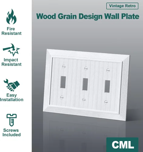 Miniatura 2 de CML - Placa de pared clásica con triple interruptor de palanca, cubierta de salida de 3 bandas, paquete de 2, placa de pared con diseño de grano
