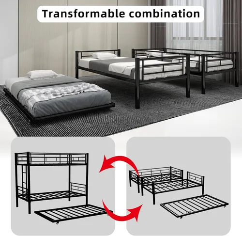Miniatura 5 de Litera de tamaño individual sobre individual con cajón deslizante, estructura de litera resistente con escaleras laterales, litera convertible