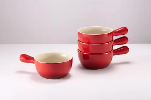 Miniatura 7 de Kook Cuencos de sopa de cebolla francesa, cuencos de cerámica apilables con asas, aptos para horno, microondas y lavavajillas, para cereales, sopas