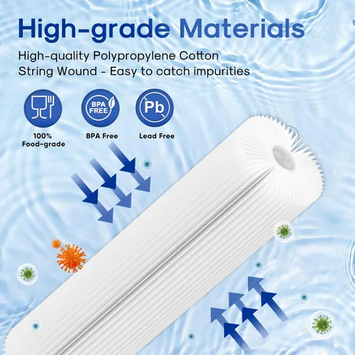 Miniatura 5 de Cartucho de filtro de agua de sedimento plisado de 10 x 2.5 pulgadas de repuesto para cualquier unidad de RO de 10 pulgadas, compatible con R50