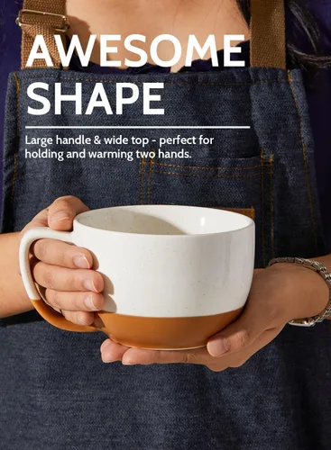 Miniatura 9 de Teocera Juego de 4 tazas de café color beige, taza de café de cerámica de 16 onzas, juego de tazas grandes con asa para bebidas frías o calientes