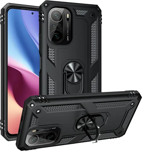 Funda compatible con Xiaomi Poco M5s 4G, compatible con Redmi Note 10 4G / Note 10S 4G / Note 11 SE (India) Funda para teléfono con soporte de Negro