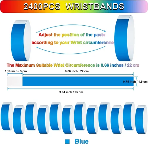 Miniatura 2 de 2400 piezas de pulseras de papel de plástico para eventos, pulseras de identificación de papel de colores, brazaletes para eventos (azul)