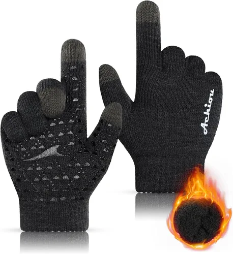 Miniatura 25 de Achiou Guantes de invierno para hombres y mujeres, guantes para pantalla táctil, gel de silicona antideslizante grueso mejorado, forro térmico
