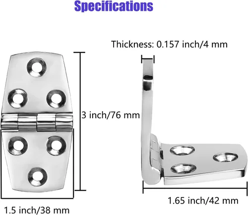 Miniatura 2 de Bisagras de escotilla de barco, bisagras marinas de acero inoxidable, 3 pulgadas x 1.5 pulgadas (2.992 x 1.496 in), sin ruido, acero inoxidable 316