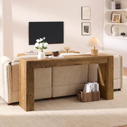 Miniatura 5 de Mesa consola de madera maciza recuperada para entrada, mesa rectangular de 63 pulgadas de largo detrás del sofá, moderna mesa de entrada de pasillo