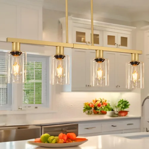 Miniatura 13 de Iluminación de isla de cocina de 4 luces, lámpara cromada para comedor, luz de isla para colgar sobre la mesa para candelabros lineales de granja