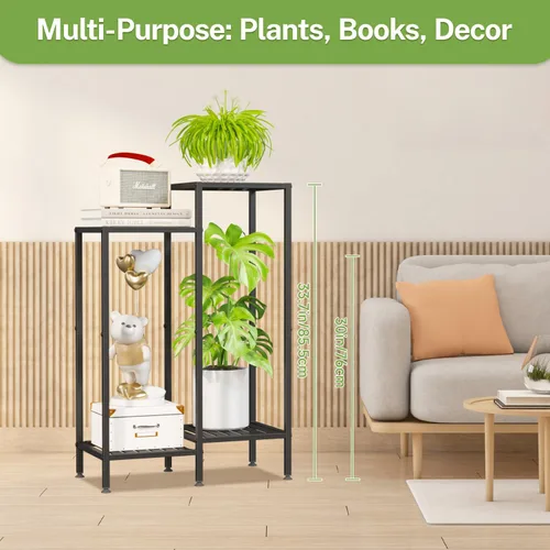 Miniatura 7 de iDavosic.ly Soporte para plantas de 4 niveles para interiores con ruedas, estante de metal escalonado para flores al aire libre para macetas Negro