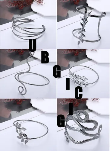 Miniatura 7 de UBGICIG 6 piezas de brazalete de brazo superior de brazo abierto, joyería ajustable para mujer, accesorios de disfraz de diosa, circonita