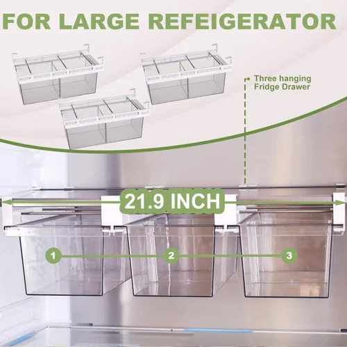 Miniatura 8 de Yatmung Paquete de 2 Organizadores de Cajón Deli Extra Grandes para Refrigerador Extraíble - Organizador de Cajón de Refrigerador y Contenedores