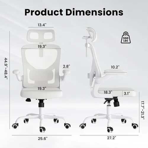 Miniatura 2 de Silla de oficina ergonómica blanca y silla de escritorio de respaldo alto con soporte lumbar ajustable, cómodas sillas de juegos de computadora