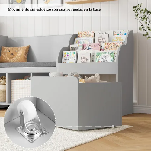 Miniatura 5 de HOSTACK Rincón de lectura para niños de 67 pulgadas de ancho con organizador de almacenamiento de juguetes, estantería grande para niños con caja