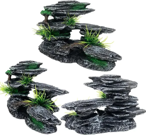 Miniatura 5 de Adorno de piedra para acuario con vista a la montaña, árbol de cueva de roca, decoración de acuario para peceras para peceras pequeñas, 7.5 pulgadas
