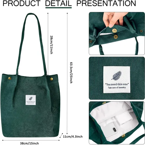 Miniatura 5 de Ayieyill - Bolsa de pana para mujer y niña, con correa de lona para colgar al hombro, bolsa con bolsillo