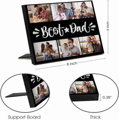 Miniatura 5 de InterestPrint Panel de fotos personalizado para papá y nombre para exhibición de mesa, mejor papá estrella, 6 fotos, marco de fotos personalizado