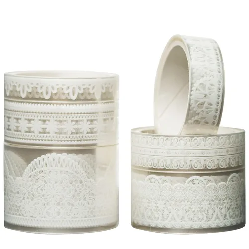 Miniatura 13 de 6 rollos de cintas de PET con patrones de encaje de artes florales, juego de cintas decorativas adhesivas transparentes de enmascarar para Suave