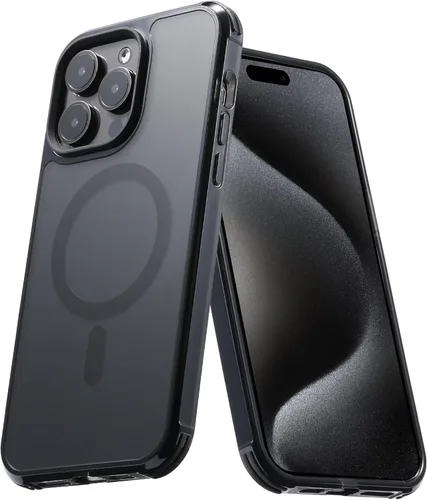 Miniatura 38 de Tigowos - Funda magnética para iPhone 15, resistente a las caídas, sensación de piel mate, a prueba de golpes, delgada, negro mate