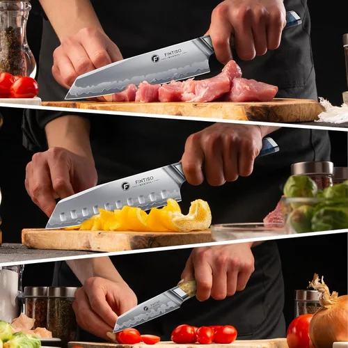 Miniatura 3 de Juego de cuchillos de cocina de 3 piezas, juego de cuchillos de chef japoneses con núcleo de acero en polvo S35VN, mango de resina y madera, juego