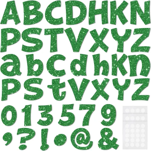 Miniatura 30 de Colarr 144 letras con purpurina para tablero de anuncios para el aula, números, símbolos de puntuación, letras troqueladas de 4 pulgadas con punto